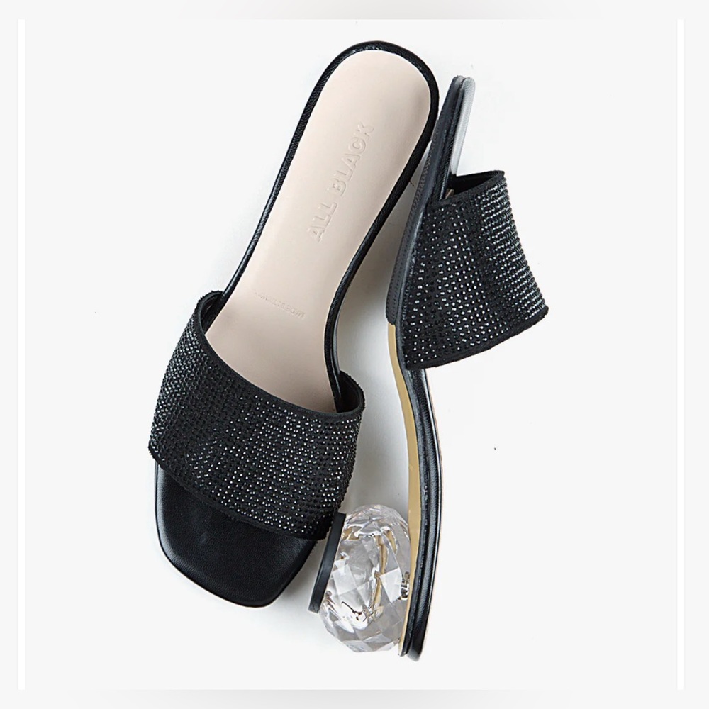 All Black Crystal Ball Pave Sandals